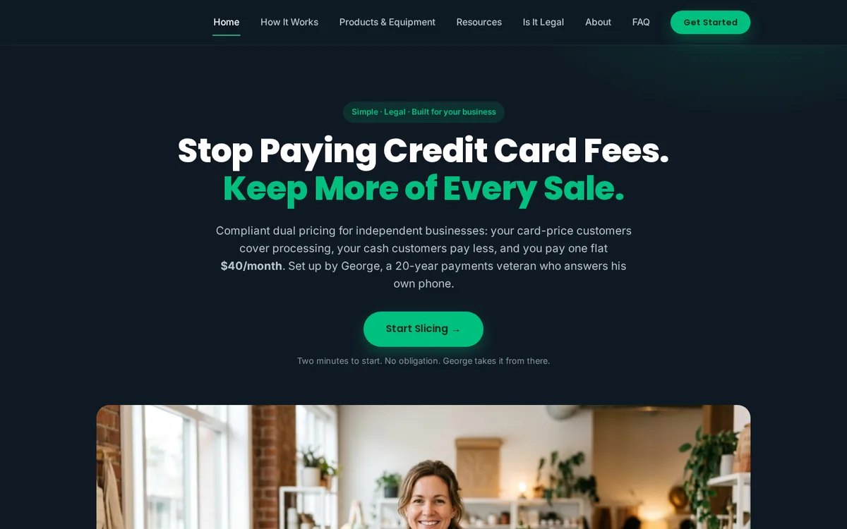 Homepage of a merchant services website built for SEO and AI search.